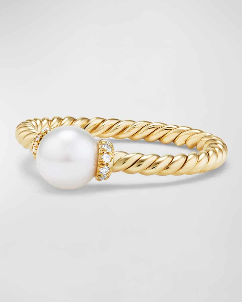 Solari Petite Ring with Pearl and Diamonds in 18K Gold, 2.3mm